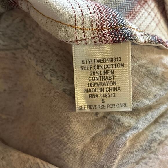 Aratta Silent Journey Size S Plaid Flannel Nature Shirt Button Up Embroidered - Picture 6 of 7